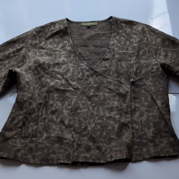 Maiwa Studio 100 Linen  Floral wrap Cropped Top S - Picture 6 of 16